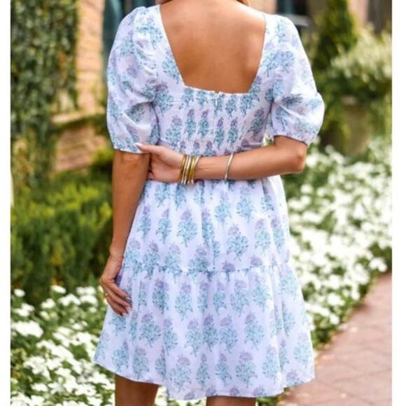 J. Marie Tiered Babydoll Floral Puff Sleeve Pastel Dress Coquette Cottage Core - Picture 5 of 10